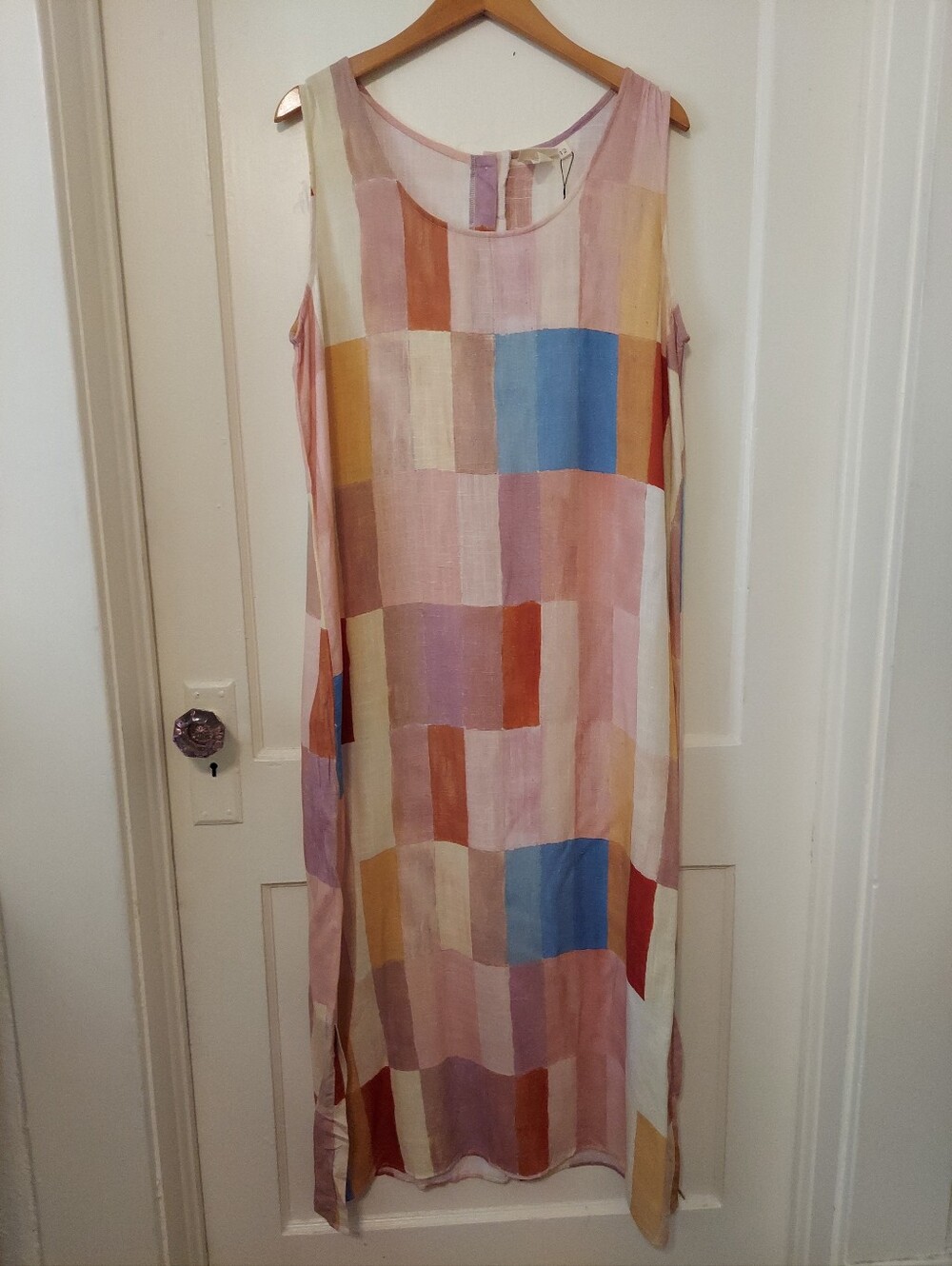 VRG GRL Cate Smock Maxi Dress Womens 12 Linen Cotton Side Slit